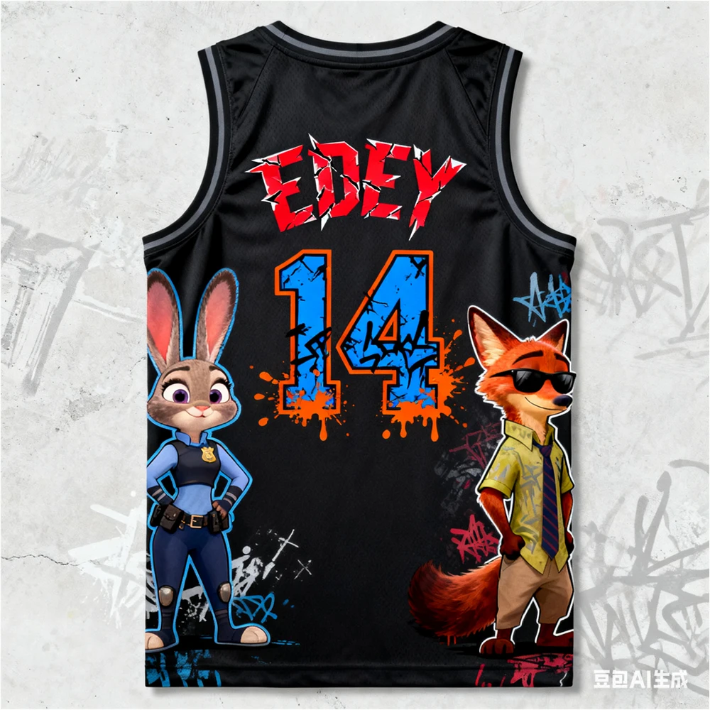 سترة كرة السلة للرجال Zach Edey 3D AI Edition Zootopia # 14 قمصان كرة السلة الأمريكية لتدريب الشباب، قمصان بدون أكمام كبيرة الحجم قابلة للتنفس #1