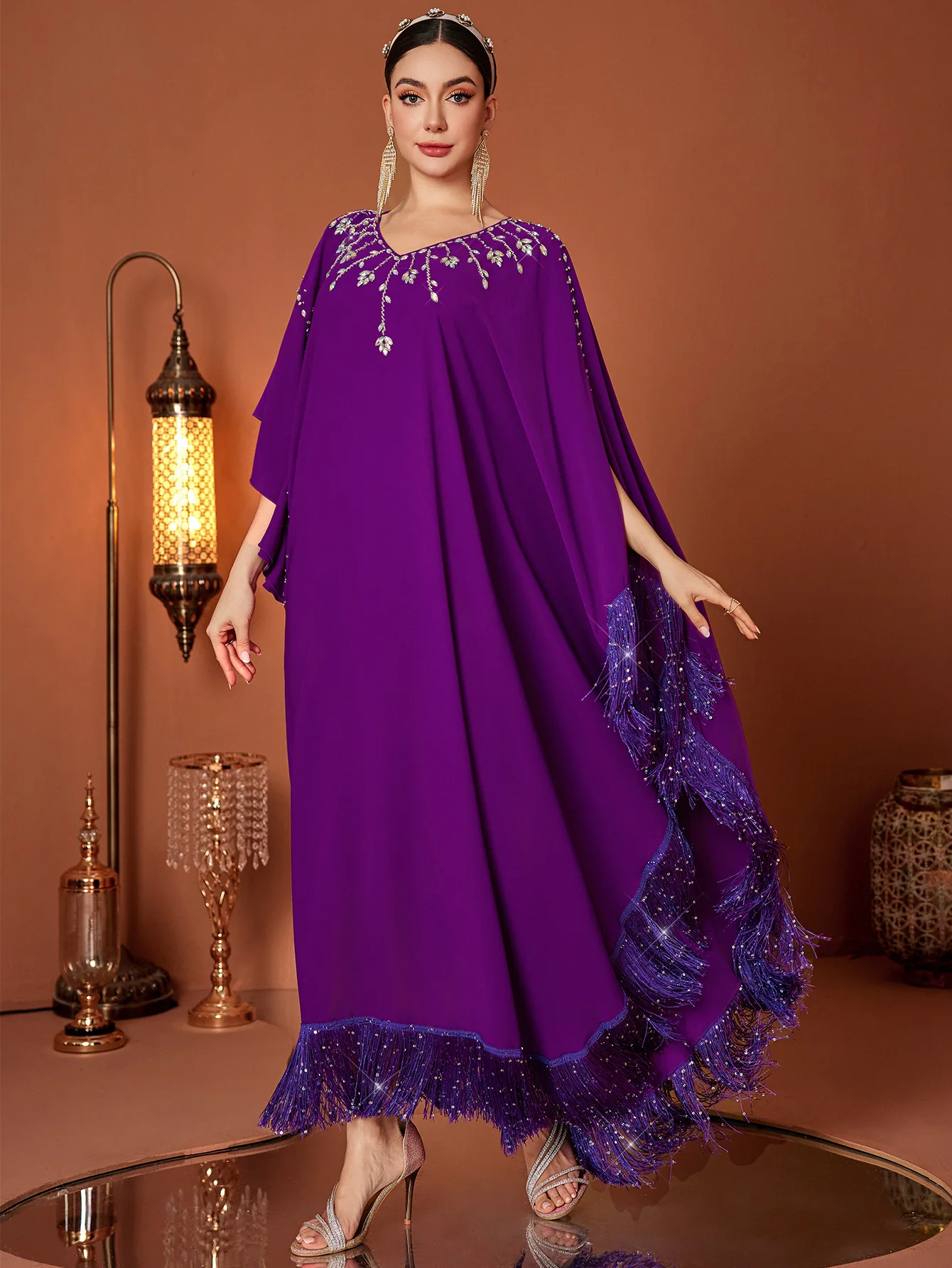 

Eid Muslim Dress Women Abaya Bat Sleeve Tassel Long Dresses Vestidos Largos Party Caftan Jalabiya Ramadan Dubai Arab Robe 2025