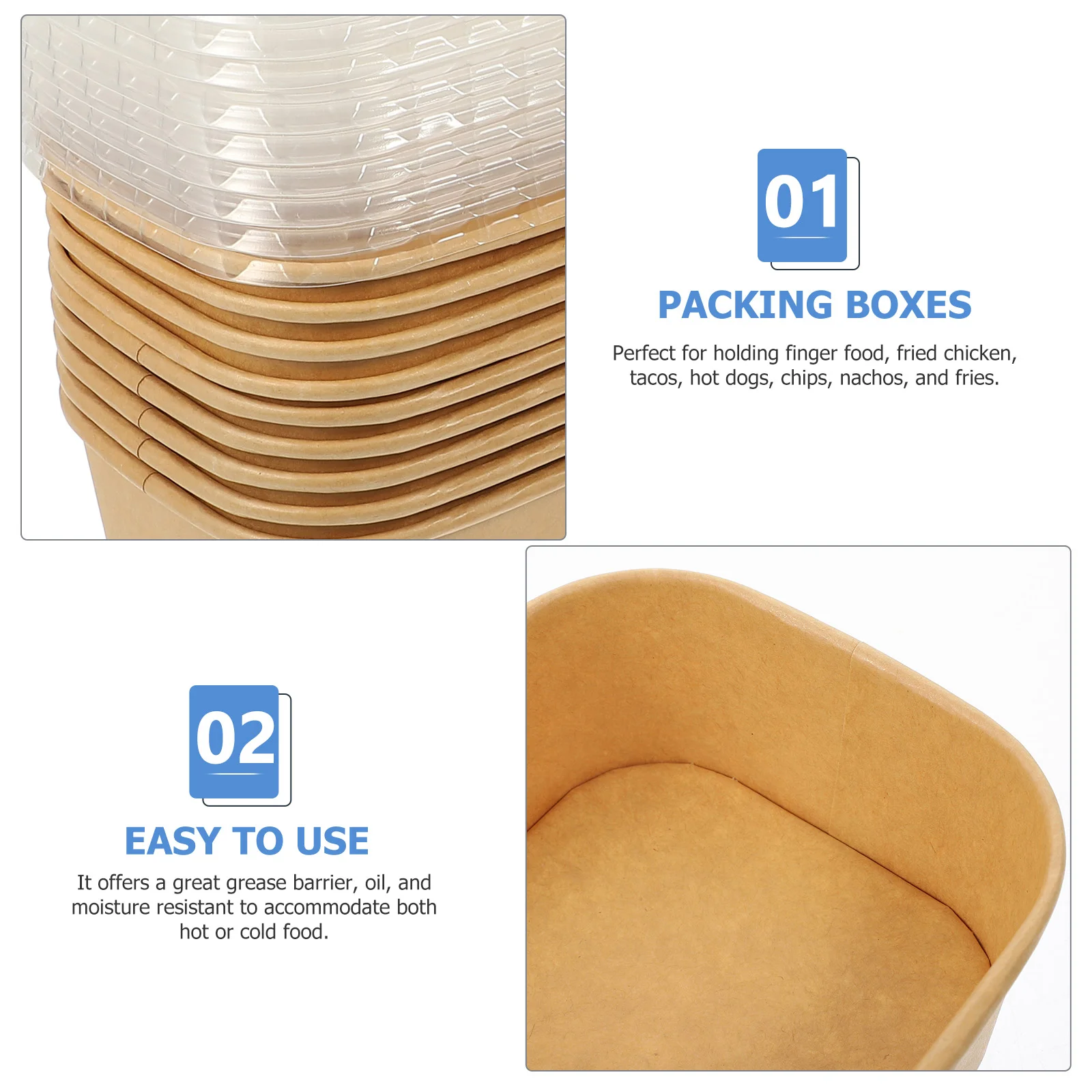 10 Sets Kraft Paper Food Containers for Fried Chicken Hot Dogs Snacks Disposable Lunch Boxes Storage Takeout Bowls Grease