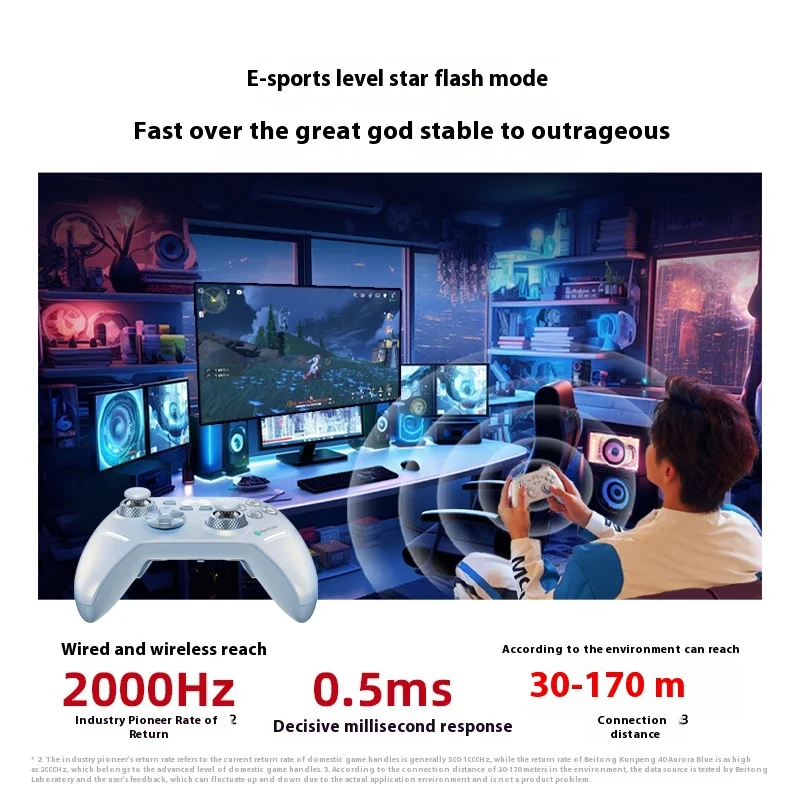 BeiTong BeTop KunPeng 40 Gamepad Aurora Blue 3 Mode وحدة تحكم ألعاب لاسلكية 2000HZ TMR عصا التحكم الزناد Gamepads PC NS مخصص