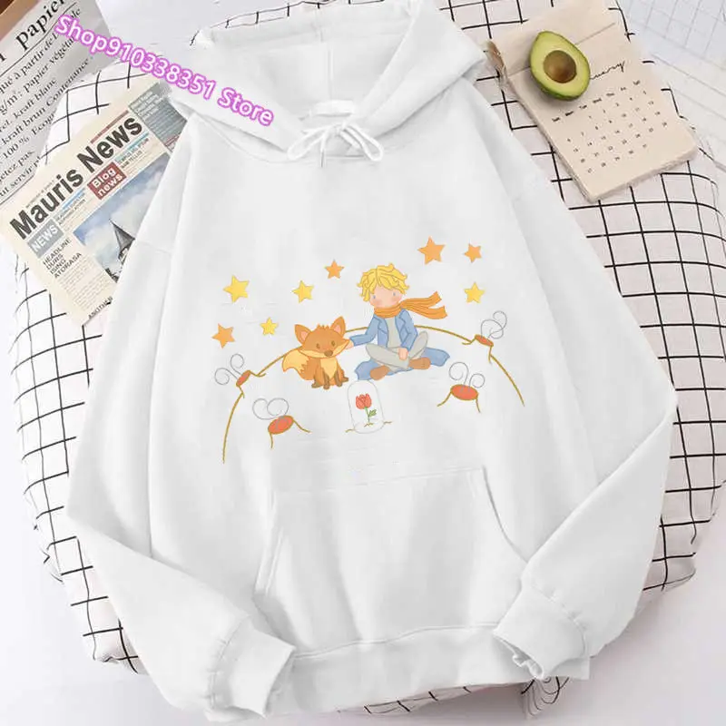 Cartoon The Little Prince and the Fox Anime Hoodie Manga Hoodies Women Kawaii Pullover Sweatshirts Aesthetic Clothes Korean Top