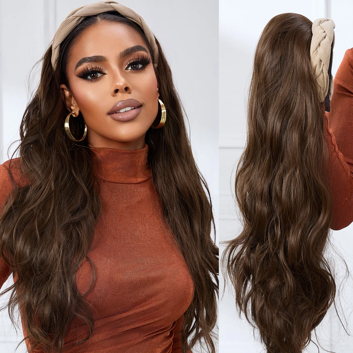 Half Wig Headband Wig Synthetic Headband Wigs For Women Wavy Wigs with Headbands Attached