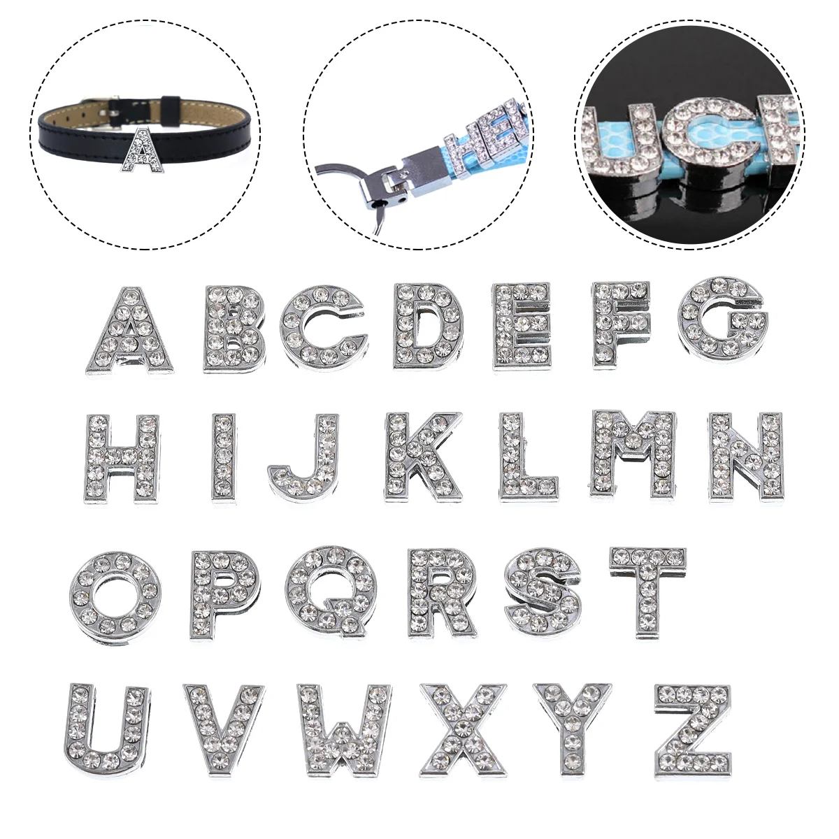 

52 Pcs Rhinestone Letter Ring Jewelry Accessories of The Lid Alloy Pendant Charm Cup Alphabet Charms Metal Bracelet Decor