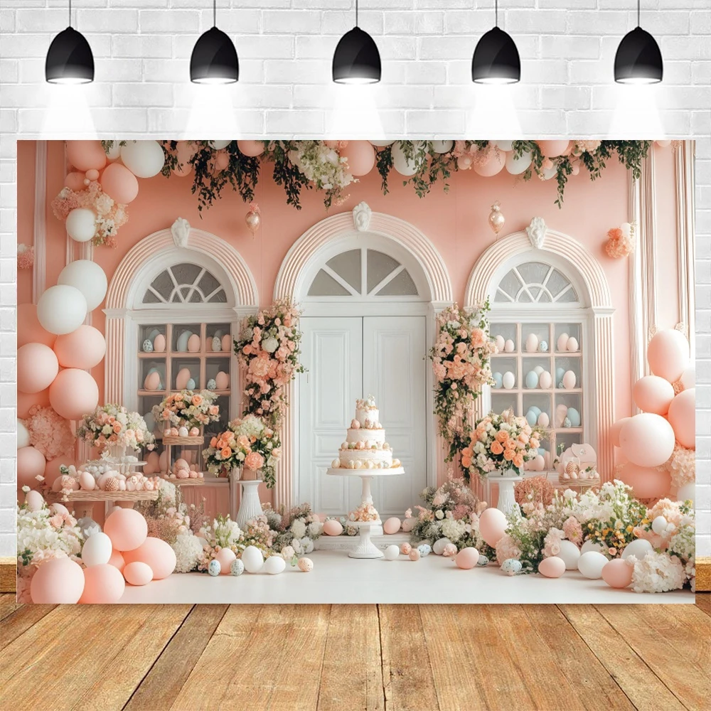 Pink Theme Birthday Photo Backdrops Baby Shower Balloons Arch Flower Children Celebration Home Party Backgrounds For Photographs