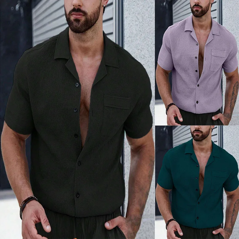 

New Mens Short-sleeved Shirts Fashion Leisure Cardigan Tops for Men