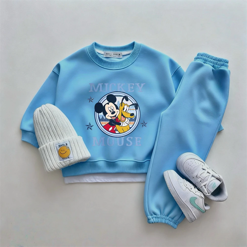 بلايز + السراويل 2 قطعة ميكي ماوس بلوزات مطبوعة بلون رياضية موضة زي للبنين الطفل الكرتون طويلة الأكمام الدعاوى