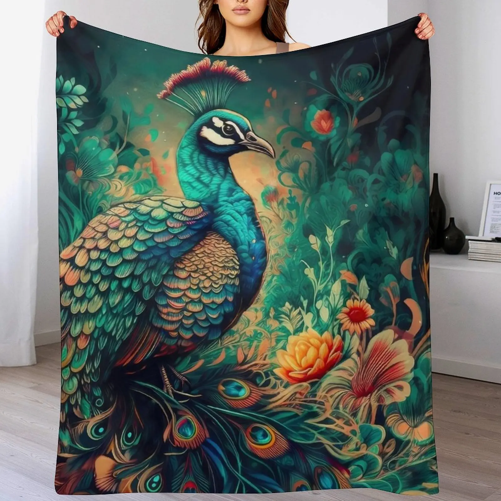 

Peacock Throw Blanket Spring Fall Cozy Throw Blanket for Couch