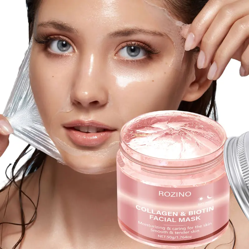 Rozino Collagen Biotin Peel-Off Mask Comes in Two Versions for Day and Night Use. It Forms a Film When Applied and Gently Removes Surface Impurities, Providing Instant Hydration and Long-Lasting Moisturizing. Collagen