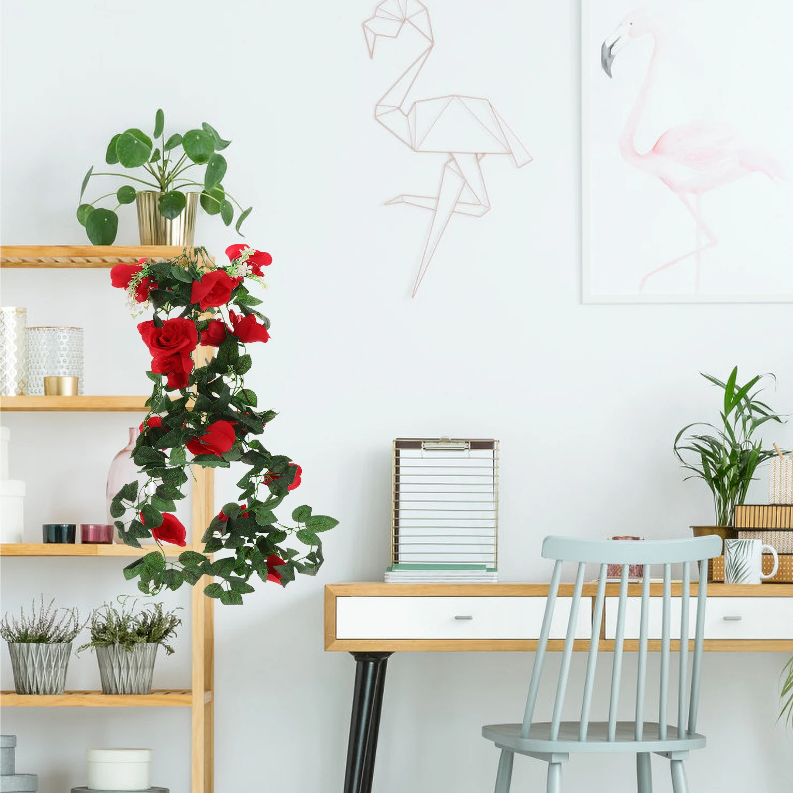 

2Pcs Artificial Rose Garland Fake Vine Flower Decor Hanging Green Leaves for Wedding Garden Party Home Decoration