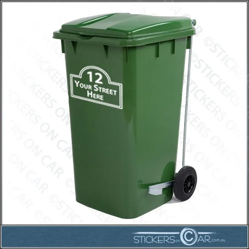 3 X LARGE WHEELIE BIN CUSTOMIZED STICKER House Number & Street Name Address Decal