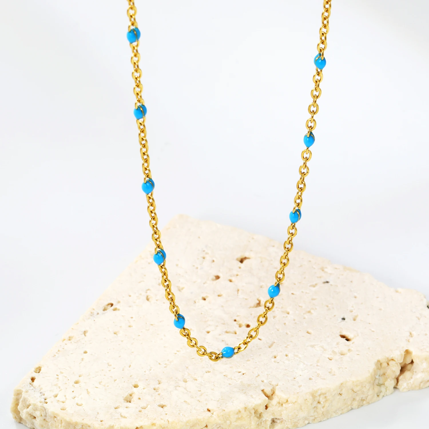 LUXUKISSKIDS Sweet Multicolor Drip-Oil Beads Necklace Women\'s Bohemia Stylish Clavicle Choker Simple Chain Collier Steel Jewelry