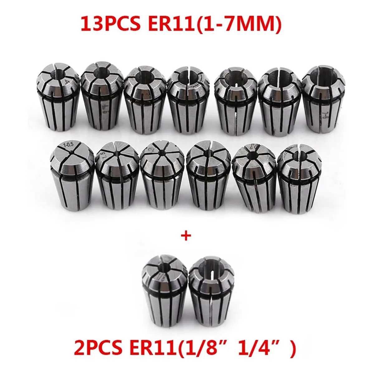 A002 15PCS ER11 Collet Set, Spring Collet Chuck, CNC Spindle Collet, 65Mn Spring Steel Replacement Collet