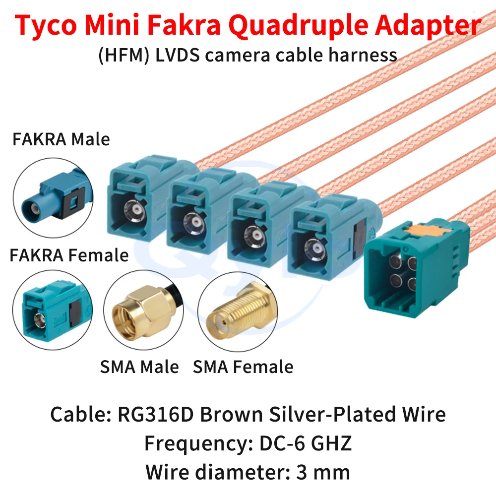 tyco-mini-fakra-4-in-1-hfm-male-to-sma-fakra-rg316d-brown-silver-plated-cable-fakra-to-sma-cable-1-pcs