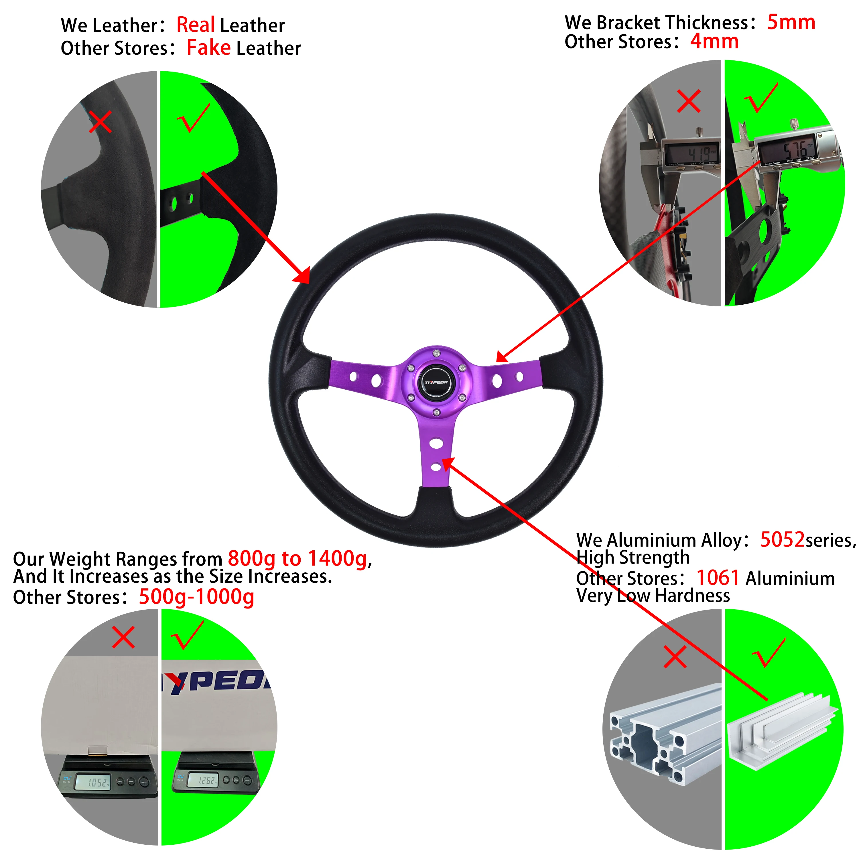 Tiypeor Universal PU Material 14inch 350mm Electroplating Bracket Steering Wheel for Car Volante
