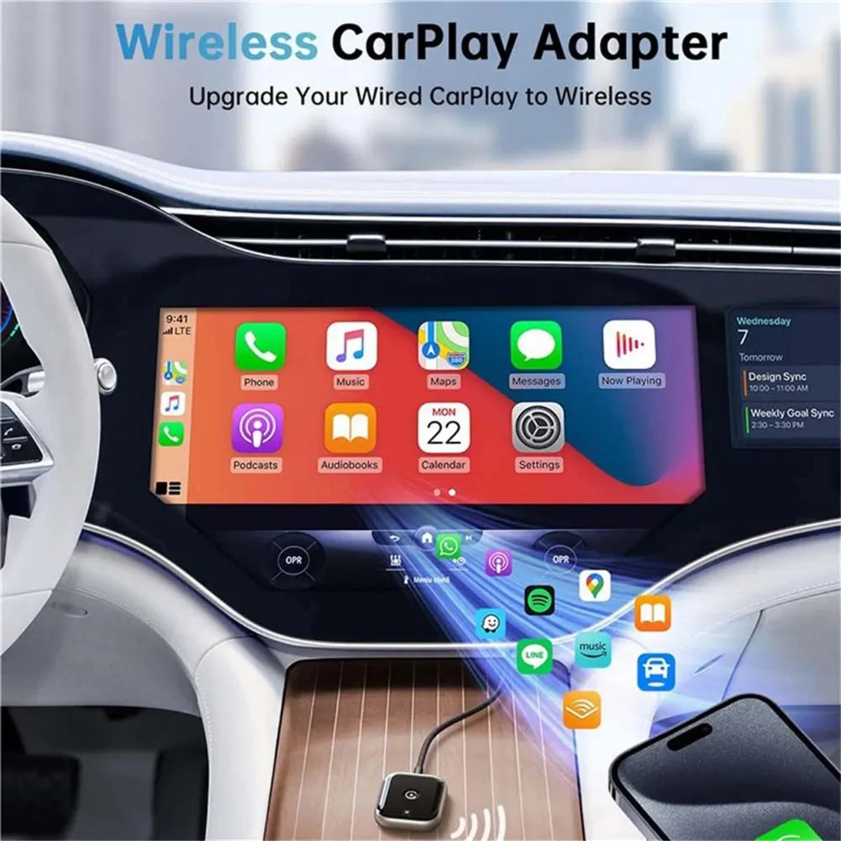 อะแดปเตอร์ CarPlay ไร้สายแบบมีสายเพื่อตัวรับสัญญาณ WiFi รถยนต์กล่อง Ai แบบเสียบ & เล่นมินิอะแดปเตอร์สีขาว