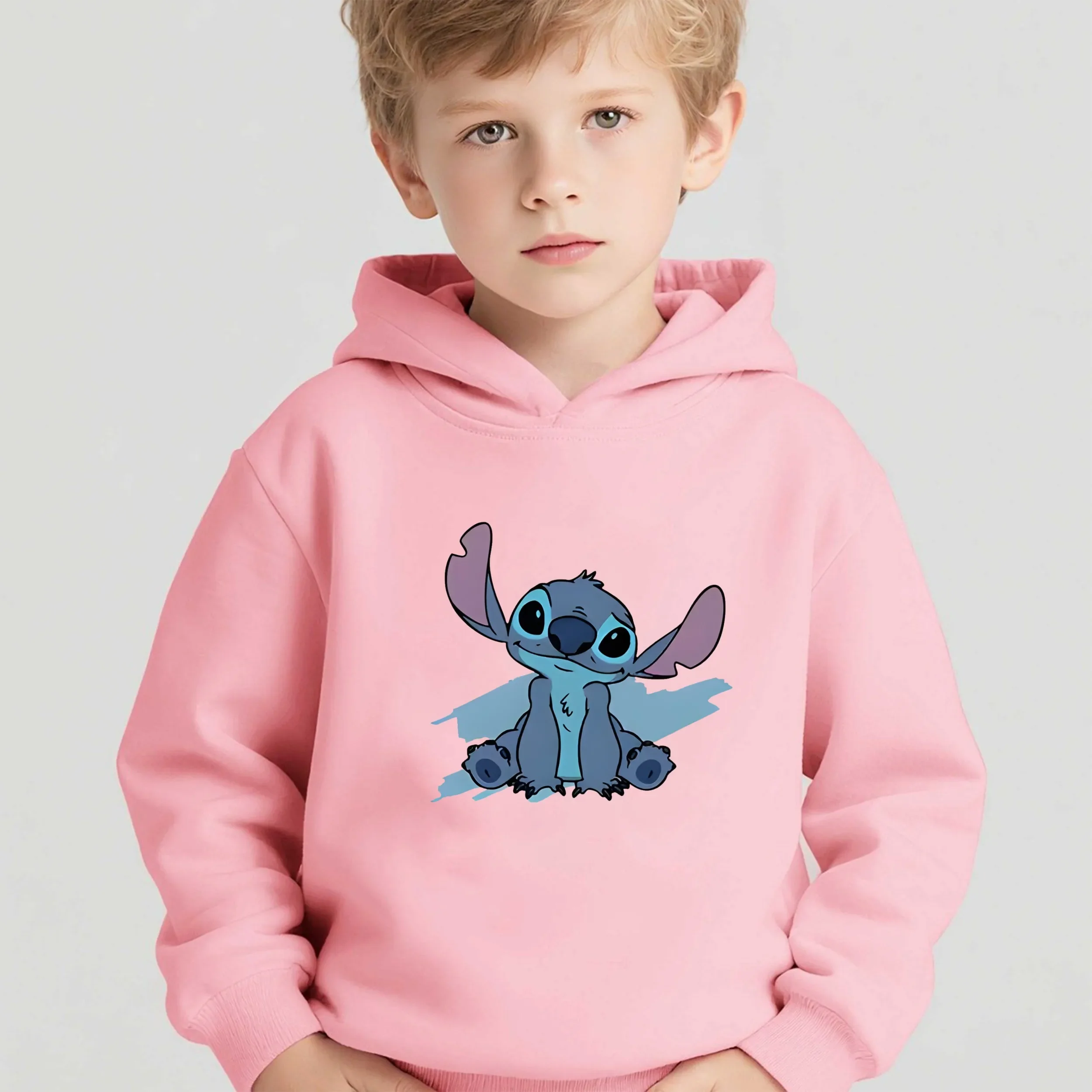 

2025 New Children's Hoodies Disney Stitch Cartoon Print Autumn and Winter Long Sleeve Pullover Hoodies