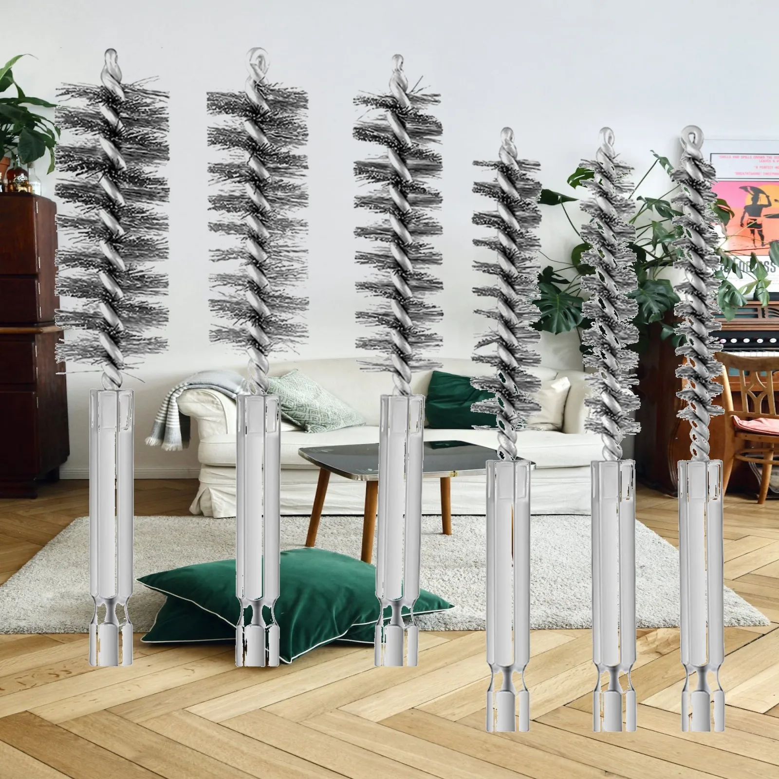 6Pcs Tube Cleaning Brush Pipe Brush Various Twisted Wire Steel Cleaning Brushes Cleaning Brush for Electric Drill Impact