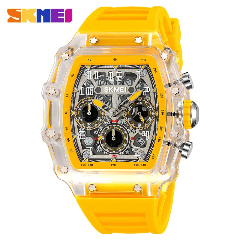 SKMEI 2305 Fashion Quartz Sports Watch Men's Waterproof Chronograph Calendar Transparent Case Watch Men's Business Watch Reloj