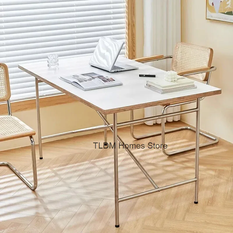 Office Table Simple Stainless Steel Square Standing Desk Modern Conference Lifting Computer White Desk Table Office Furniture