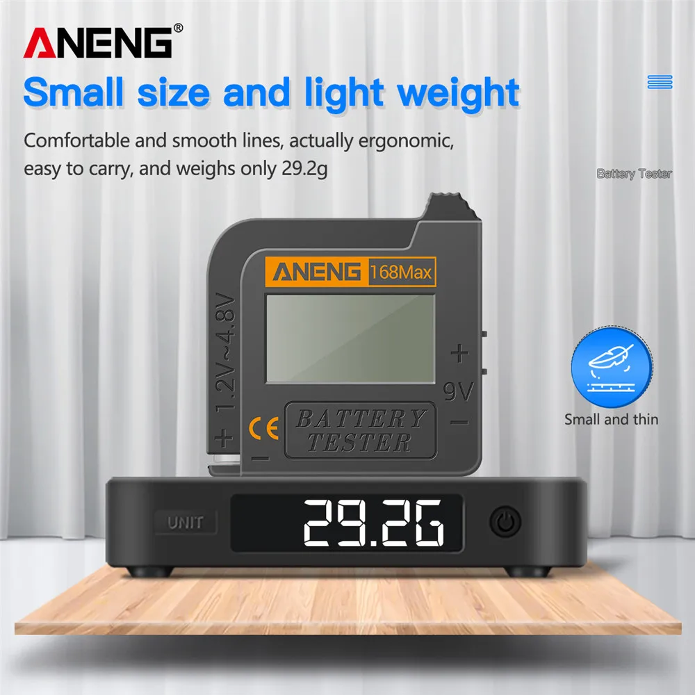 

AA/AAA/1.5V/9V/C/D 168Max Digital Battery Universal Tester Digital 3.7V Lithium Battery CR2032/LR44 Button Battery Testing Tools