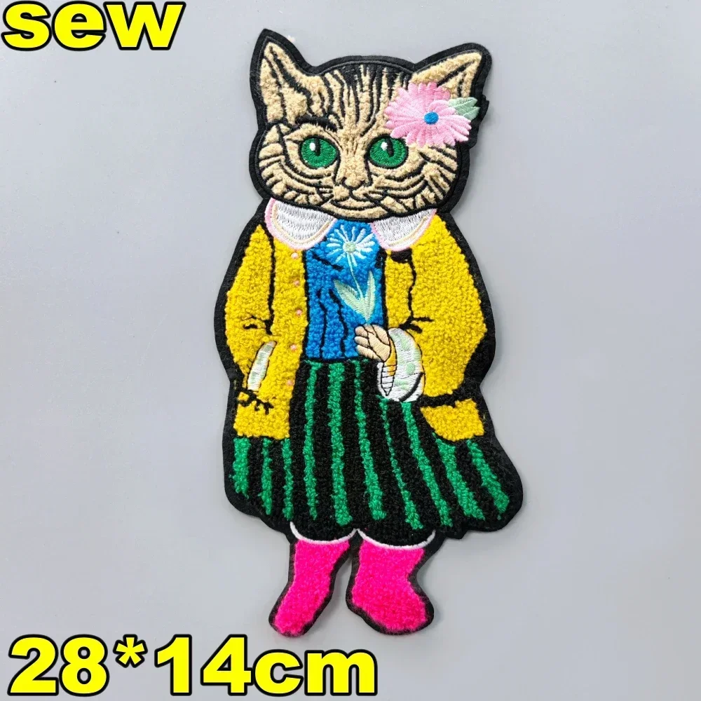 Embroidery Cat Patch Animal Cartoon Towel Patches,chenille Bears Badges,cats Appliques for Clothing WF22814