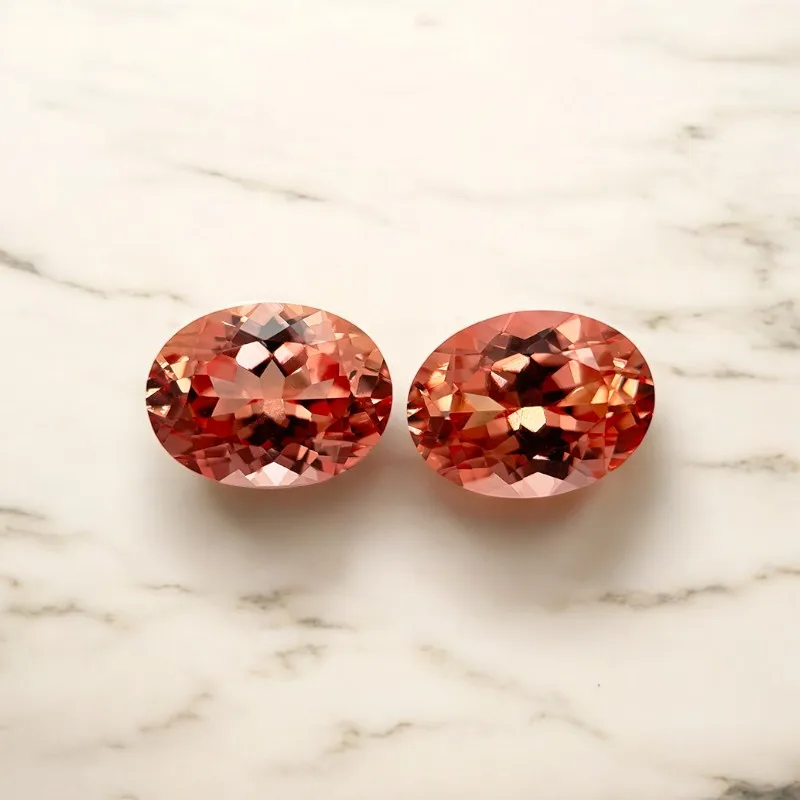 Laborgezüchteter Saphir, oval, in der Farbe „Sonnenuntergangsorange“, für die Herstellung von Schmuckstücken im DIY-Bereich. Hauptmaterialien für Ringe und Halsketten, Zertifikat. – Detail 4