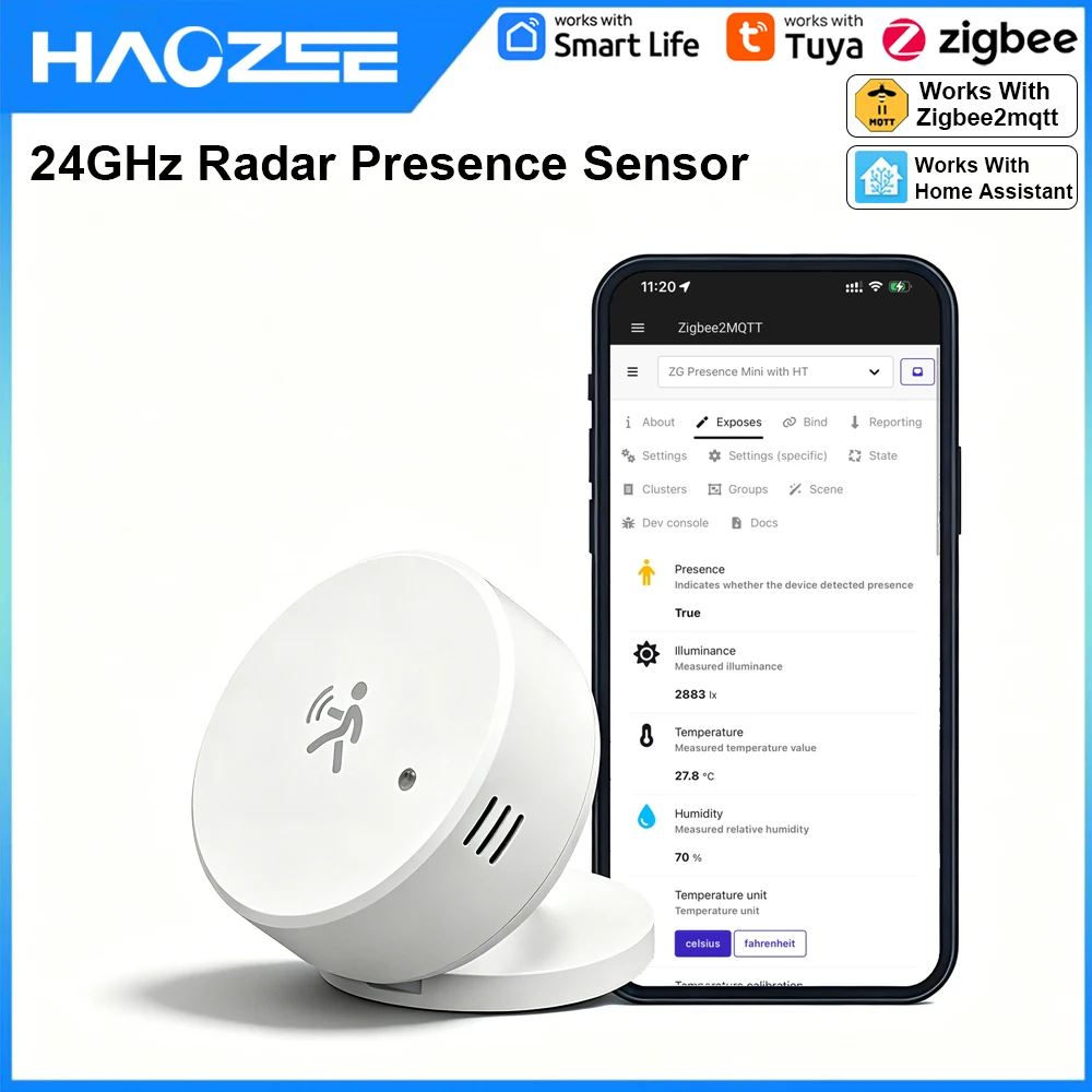 Haozee Tuya Zigbee – capteur de présence humaine, radar 24G MMWave, PIR, mouvement, température, humidité, luminosité, pour Tuya 2MQTT, automatisation de la sécurité