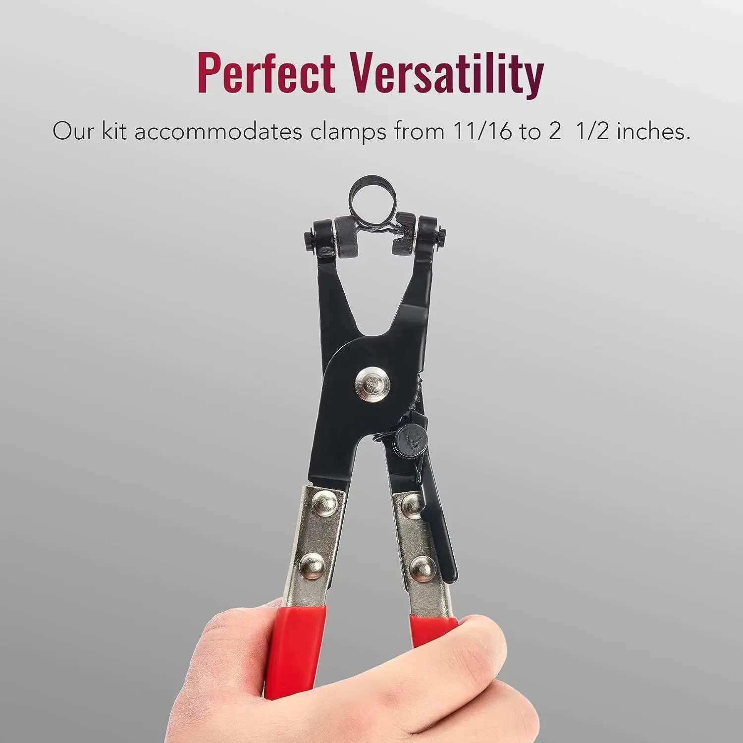 赤色のフレキシブル自動車用ホースクランプクリッププライヤーツールセット、スイベルジョー、フラットアングルバンド