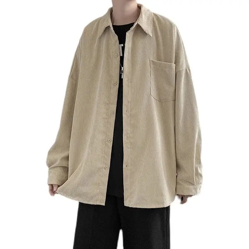 

Мужская вельветовая рубашка 2023: Новинка, свободный крой, винтажный стиль, повседневная, с широким воротником, молодежная, для офиса