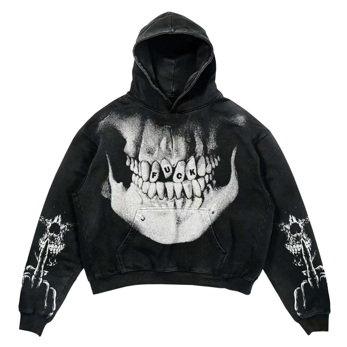 

Harajuku Skull Print Hoodies sweatshirt Plush American Pullover Vintage Y2K streetwear high street tracksuit men clothing