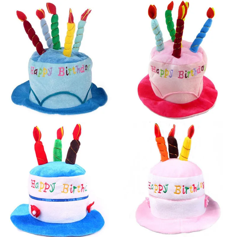 Children Adult Candles Cap Happy Birthday Party Hat Headwear Dress Up Gift Hair Wear Crown  Cosplay Pink Blue Wedding Festival