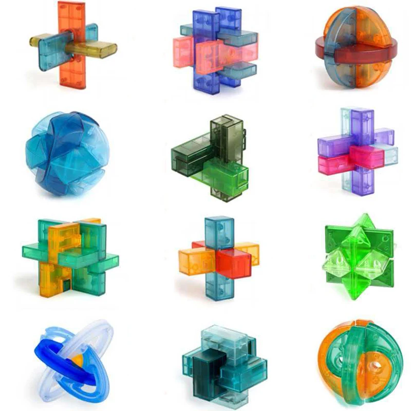 

12 шт., пластиковые прозрачные развивающие сборные игрушки Luban Lock, логический тест, головоломки для детей, мальчиков и девочек