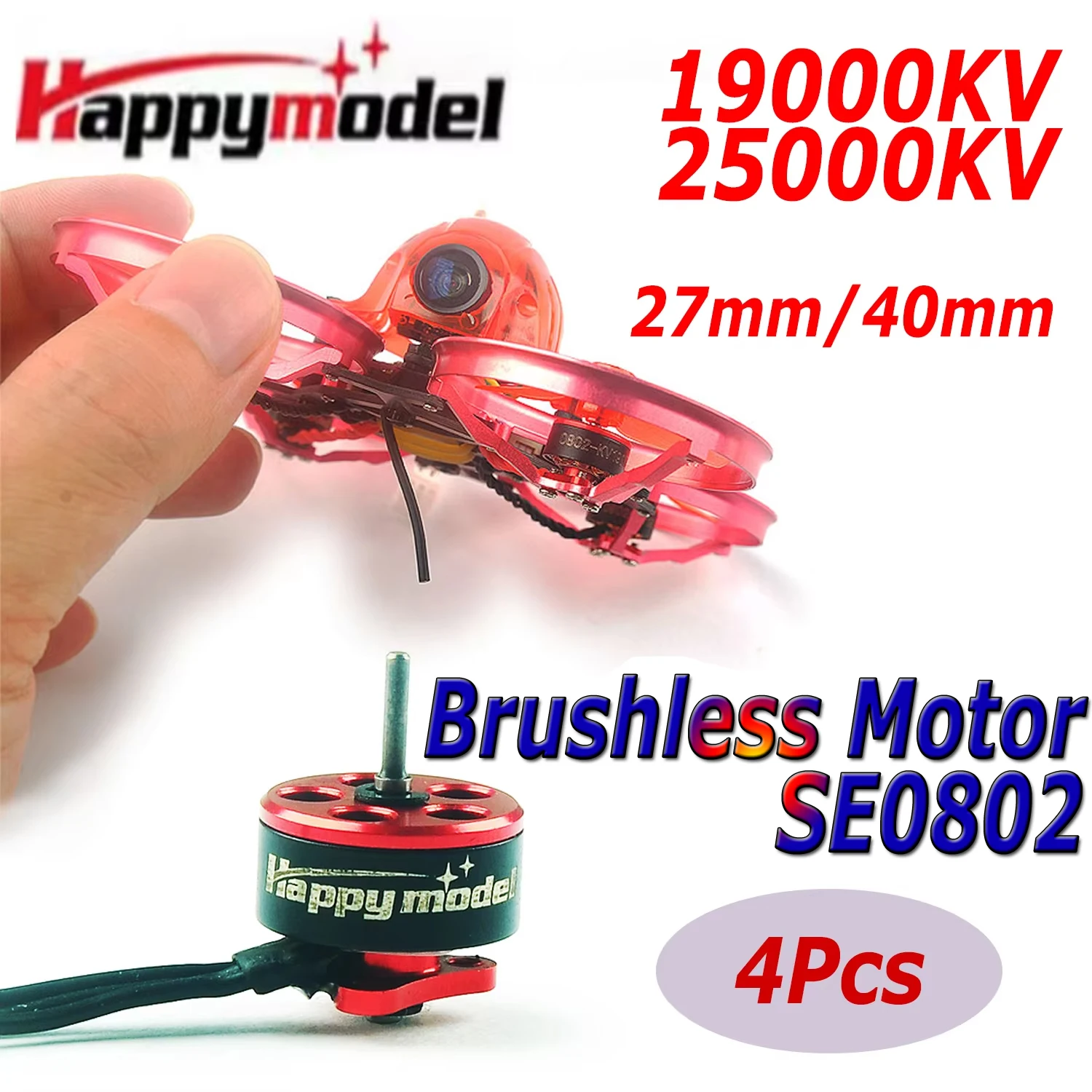 

4Pcs H​appyModel SE0802 1-2S Brushless Motor 25000KV 19000KV 27mm/40mm for RC FPV Racing Freestyle Mobula6 Tinywhoop Drone Model