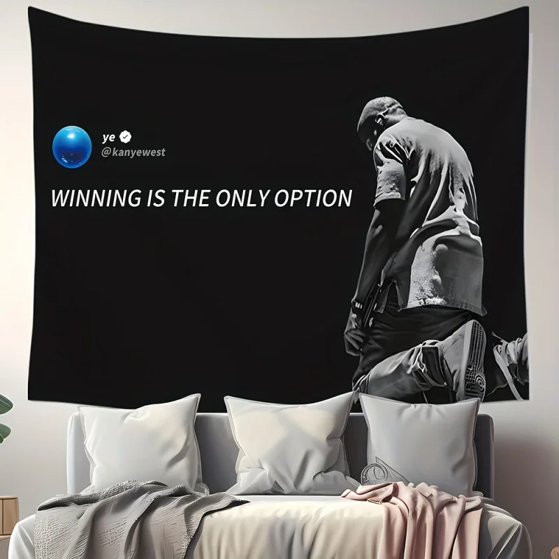 VIKAMA Kanye West Minimalism Tapestry Black Background Hip-Hop Rap Style Wall Hanging for Trendy Music Fan Bedroom Decor