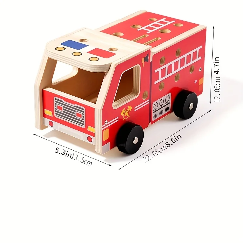 Set Holz Feuerwehrauto Mutter Auto Kombination Schraube Demontage Montage Rollenspielzeug Spielzeug Junge Lerngeschenk für Kinder ab 3 Jahren