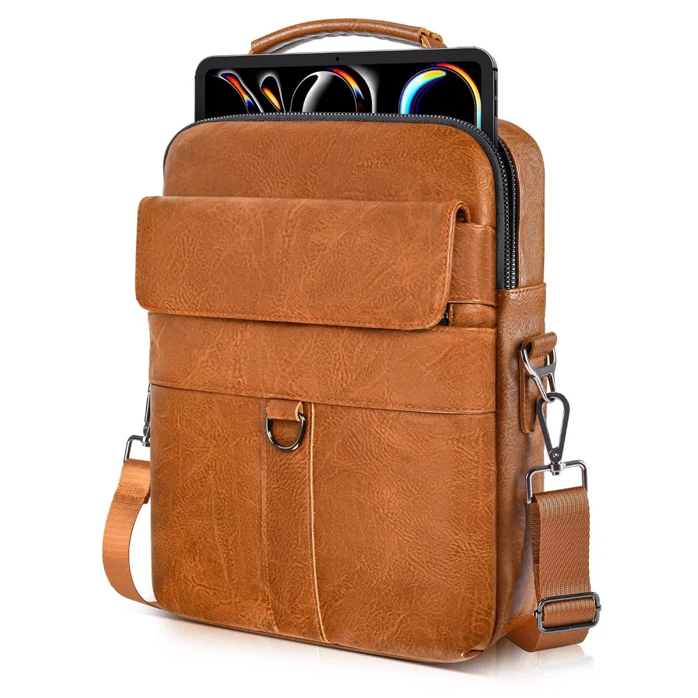 New 10-14.1inch Tablet Case Adjustable PU Leather Laptop Sleeve Case with Shoulder Strap Waterproof Laptop Shoulder Bag