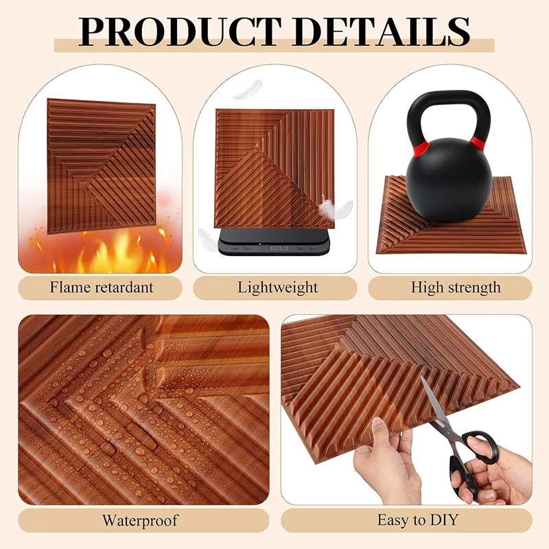 10 piece 30x30cm 3D Wall Panel Wood grain Decorative Diamond Design golden shiny Wallpaper 3D wall sticker 90s room renovation