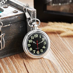 Silver Gold Quartz Pocket Watch Luminous No-flip Cover Clock Men Skeleton Steampunk Chain Pendant Male Watches reloj de bolsillo