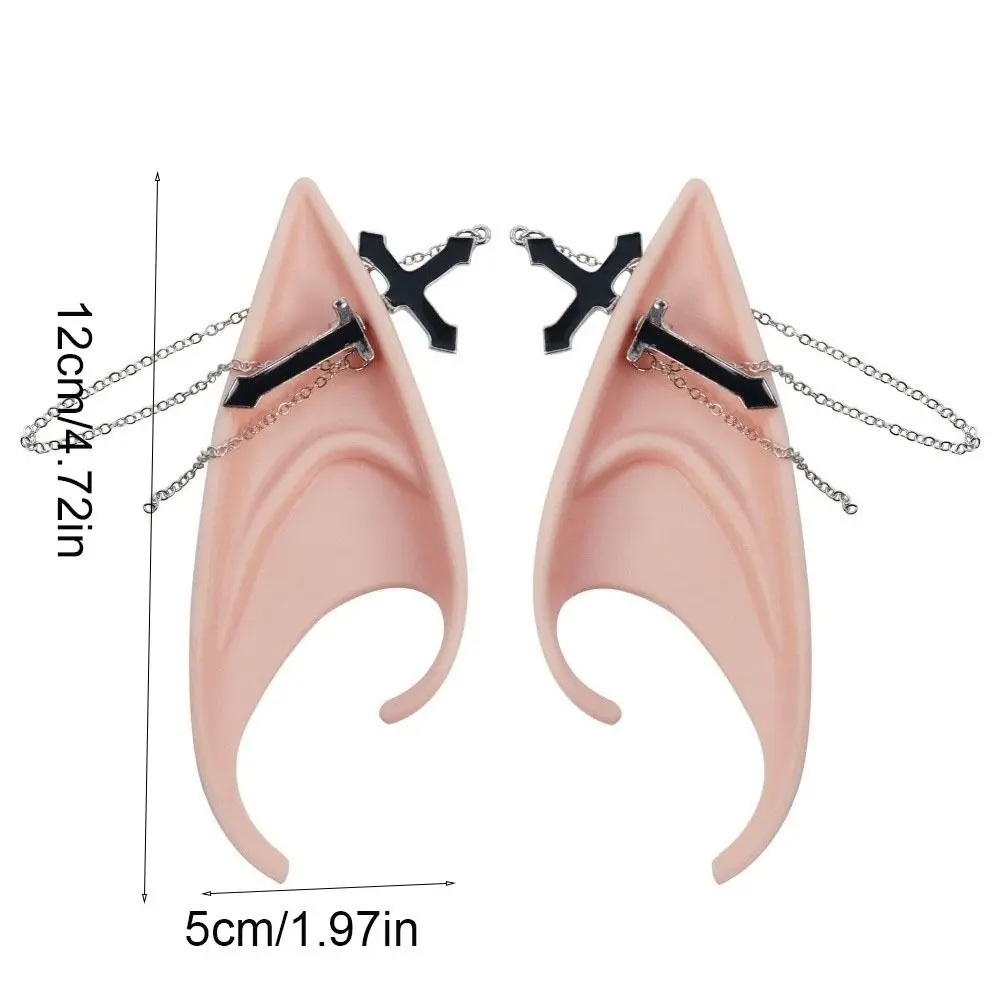 1pair Creative Latex Elf Ears with Earring Cross False Ears Non-pierced Women Earrings Ear Cuff Jewelry Cosplay Accessories