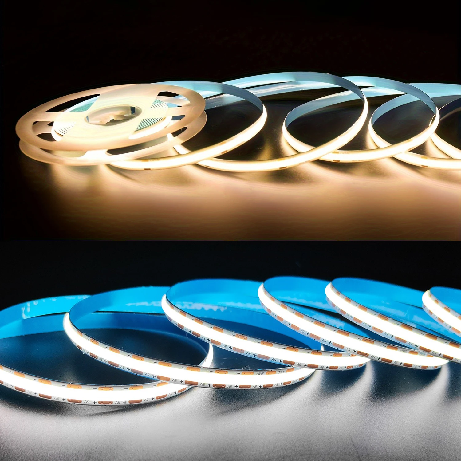 5V COB LED Strip Lights 3key Dimmable Flexible Tape Ribbon White Warm White Lighting for Room TV Mirror Backlight Wall Decor