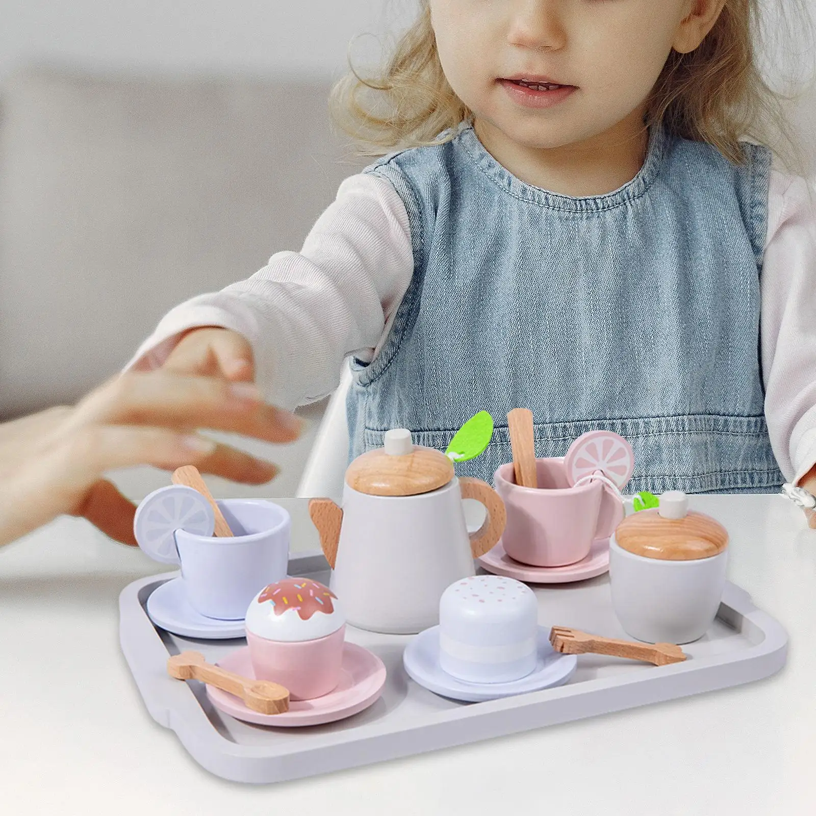 

Tea Party Wooden Handiccraft Toy Early Educational Wooden Tea Set for Little Girls for Boy Girls Preschool Children Party Favors