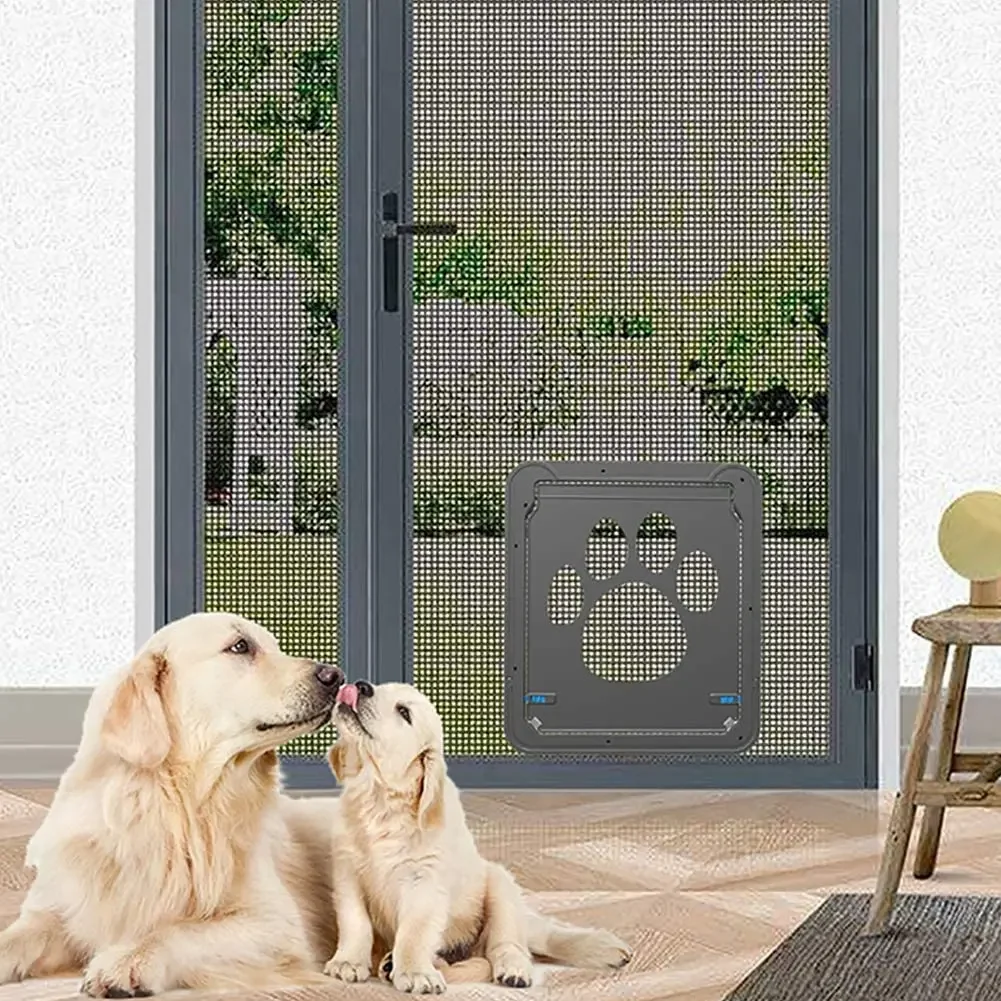 Dog Cat Door Lockable Magnetic Screen Function Gates & Ramps Window Safety Self-Closing Flap Gate Security Door