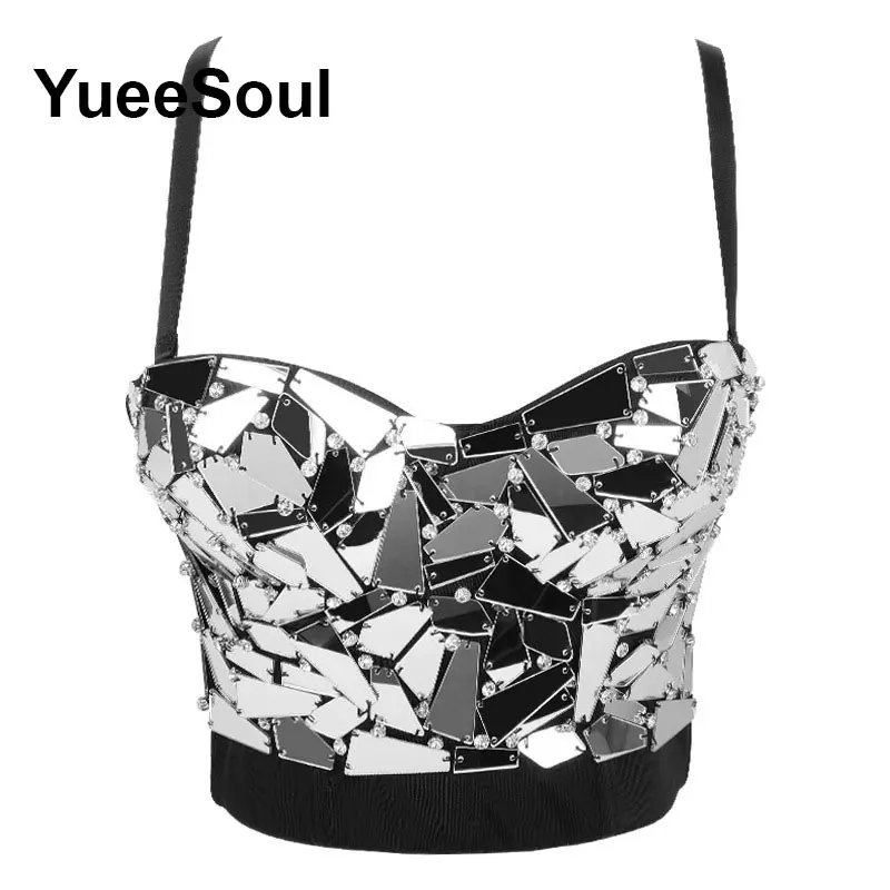 Tops negros Y2K con lentejuelas y diamantes de imitación blancos, Top corto ajustado con borlas, Top gótico para fiesta, Club, boda, calle alta, corsé Sexy, camisola