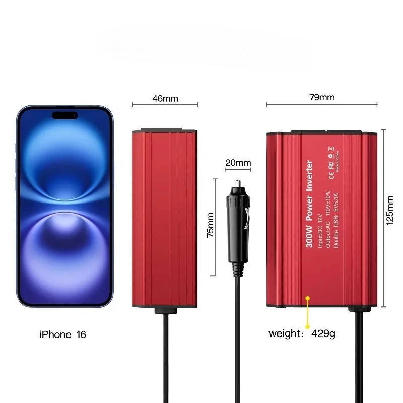 Portable Fast-Charging Car Charger Inverter DC 12V To AC 110/220V with Cigarette Lighter Plug US/EU Sockets for Outdoor Camping