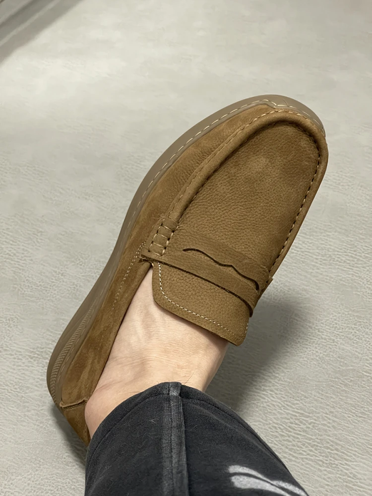 

Summer New Sle Comfortable Soft Bot Casual Leather Men's Slip-On Loers Breathable round Toe Flat Heel Lazy oes