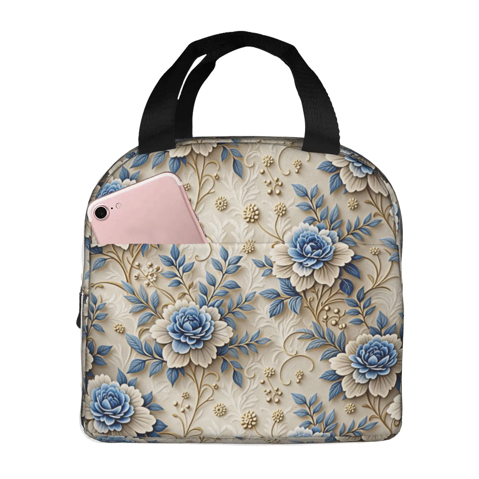 Fashion Trend 3D Flowers Lunch Bag Men Women Luxury High 3D Floral Cooler Thermal Insulated Lunch Box for School