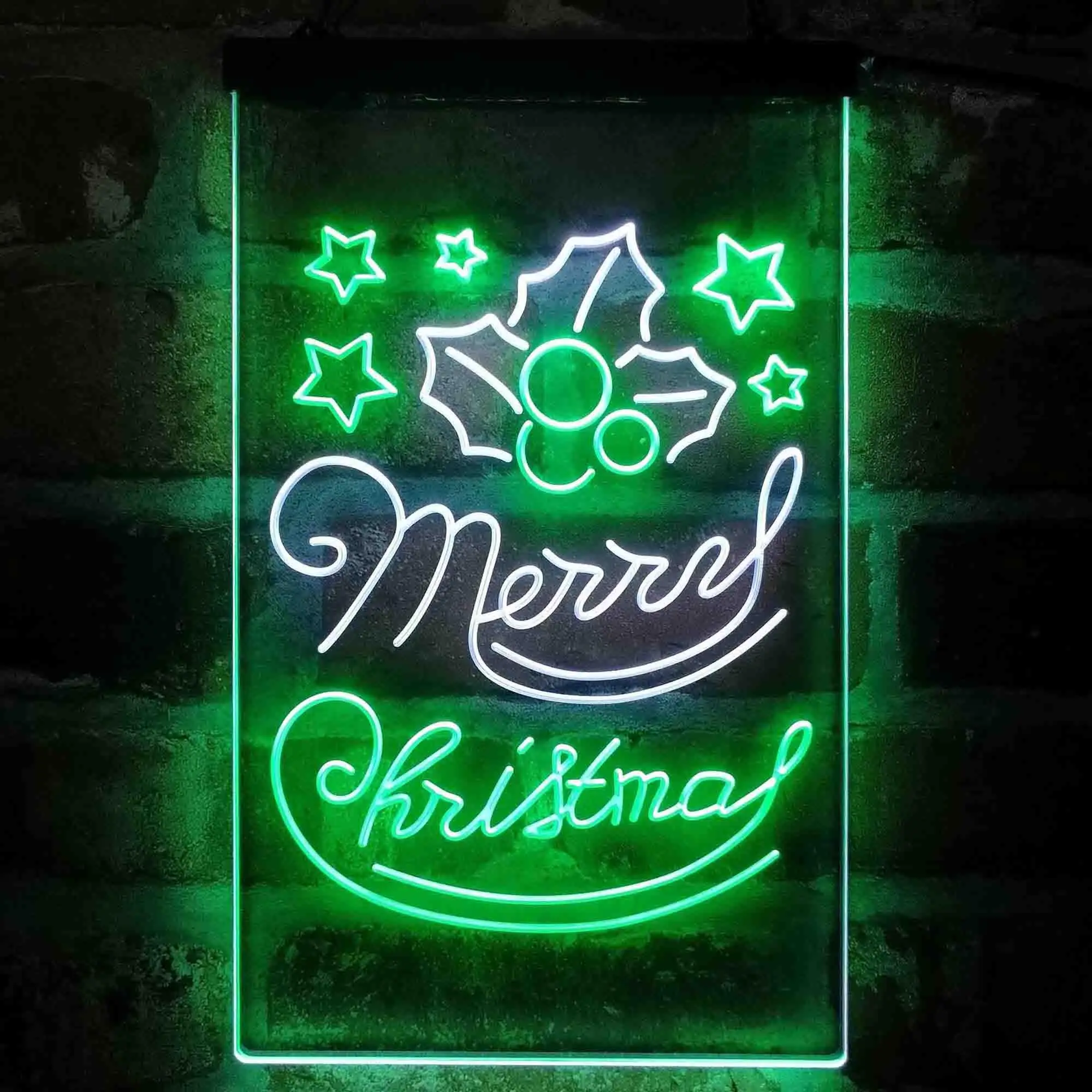 Merry Christmas Evergreen Needles Star Dual Color Led Neon Sign st6-i4153