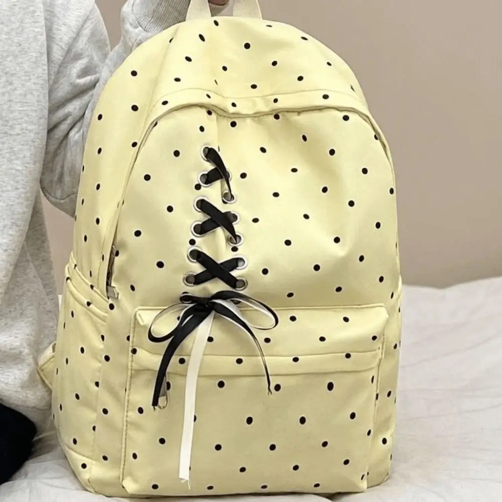 Portable Bow Dot Backpack Daypack Durable Students School Bag Polyester Large Capacity Nylon Backpack Outdoor