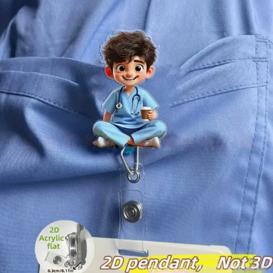 Retractable Id Badge Holder Scratch-Resistant Cartoon Nurse Badge Reel 2d Flat Acrylic Badge Holder Vibrant Uv Printed