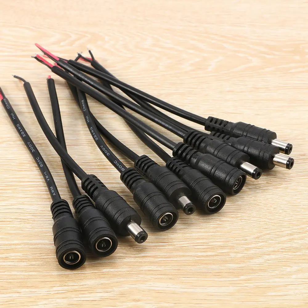 5 Pairs Practical Security Copper Wire 12V DC LED Connectors 5.5 X 2.1mm Male/ Female Cable Wire Adapter